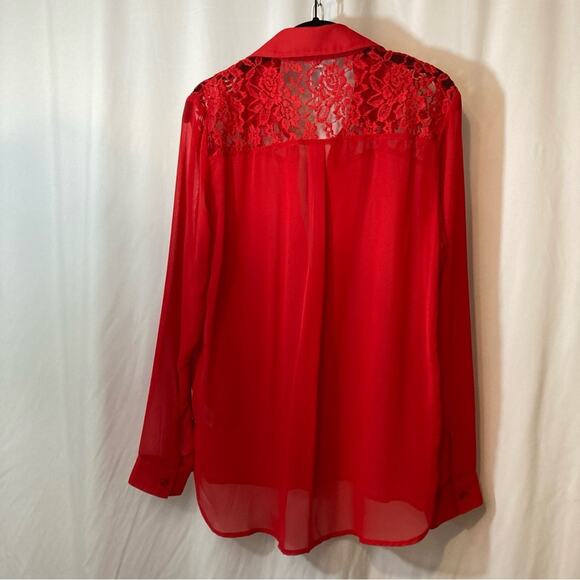 Olsenboye Red Lace Lightweight Button Up Blouse Top - Picture 11 of 11
